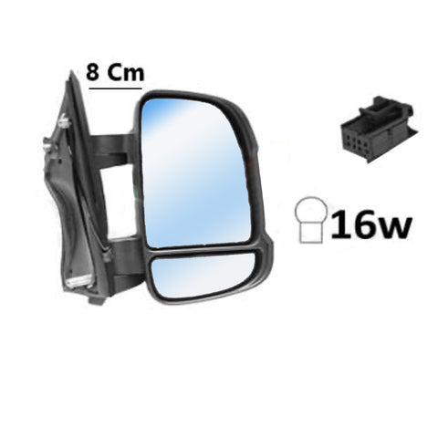 Retrovisore manuale dx,fanale con braccio corto, 2PIN CALOTTA NERA-16W, FIAT DUCATO dal 07/2014