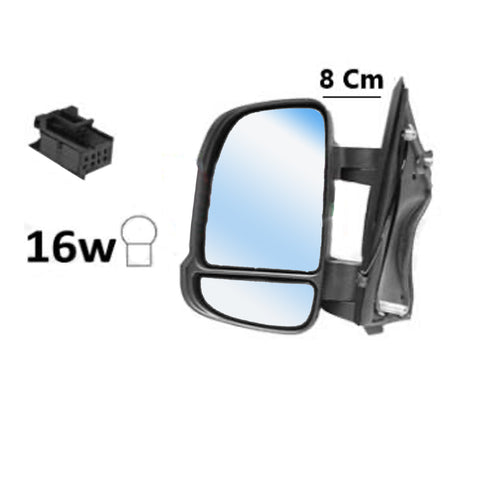 Retrovisore manuale sx, fanale con braccio corto, 2PIN CALOTTA NERA-16W, CITROEN JUMPER dal 07/2014