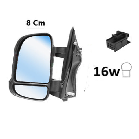 Retrovisore elettrico sx,fanale con braccio corto, 8PIN CALOTTA NERA-16W, CITROEN JUMPER dal 07/2014