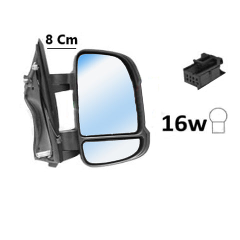 Retrovisore elettrico dx, fanale con braccio corto, 8PIN CALOTTA NERA-16W, FIAT DUCATO dal 07/2014