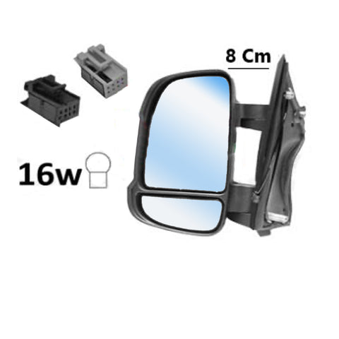 Retrovisore elettrico sx con sonda braccio corto, 10PIN CALOTTA NERA-16W, CITROEN JUMPER dal 07/2014